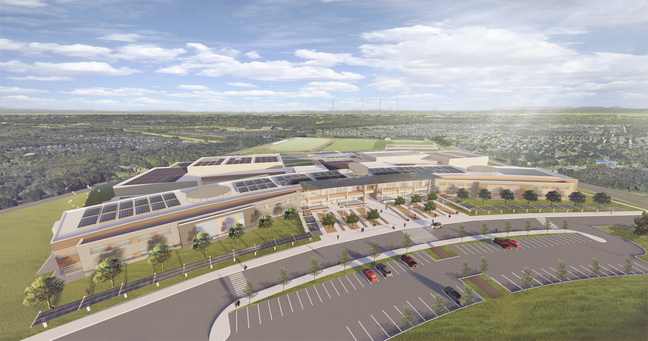 FBISD Net Zero Middle School Aerial Rendering