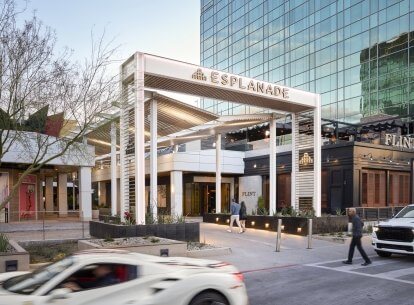 entrance to multilevel shopping center Esplanade in Phoenix designed by Corgan
