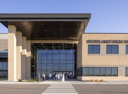 Bushland High School entrance designed by Corgan