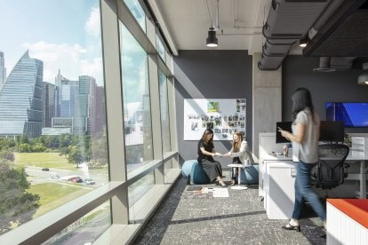 Shared office space people collaborating
