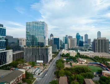 Harwood 14 Aerial Photo with Downtown Dallas behind it