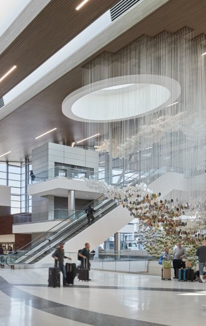 BNA Concourse with art installation and oculus in view