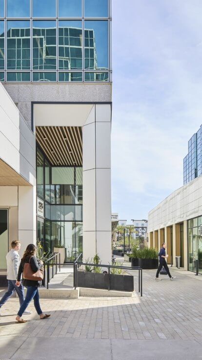 courtyard to office space and shopping center