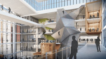 Central Atrium with a rock climbing wall in it