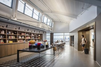 EWR United Club with bookshelves