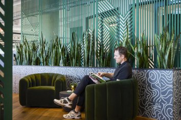 Corgan designed Wingstop office lounge area