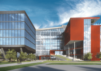Main entry of a large commercial building