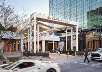 entrance to multilevel shopping center Esplanade in Phoenix designed by Corgan