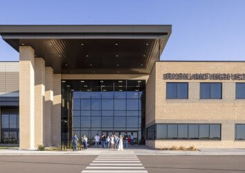 Bushland High School entrance designed by Corgan