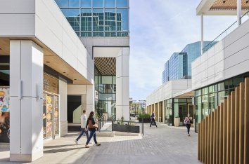 courtyard to office space and shopping center